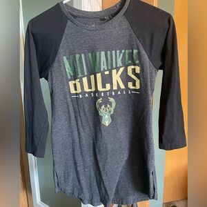 Milwaukee Bucks Ladies Gray and Black 3/4 sleeve Shirt
